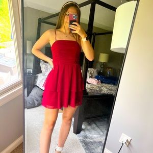 Burgundy Ruched Tiered Homecoming Dress